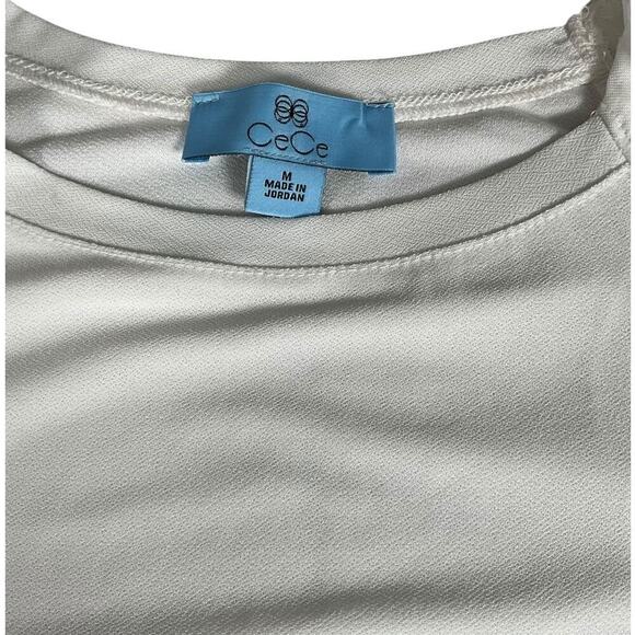 CeCe Mixed Media Round Neck Polka Dot Puff Short Sleeve Top Medium White NWT - Picture 6 of 10